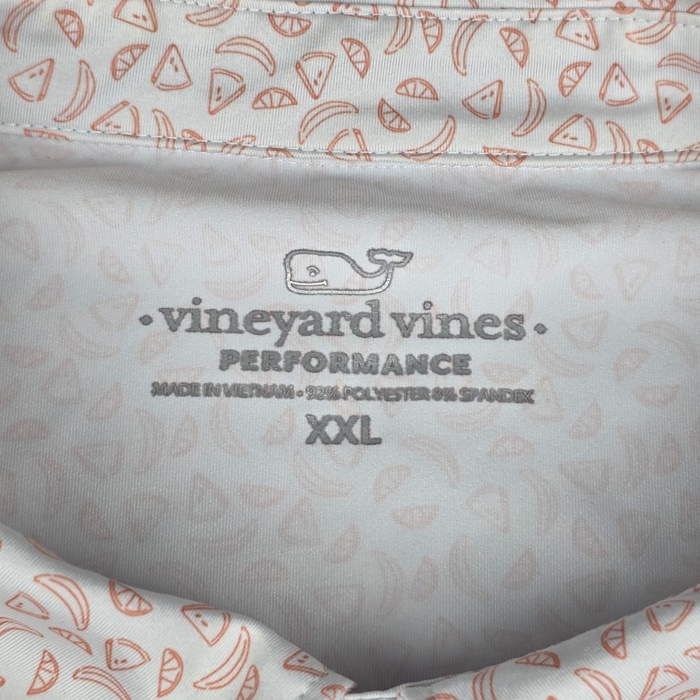 Vineyard Vines Performance Polo Shirt Mens XXL Orange Fruit Print Whale Stretch - Picture 4 of 14